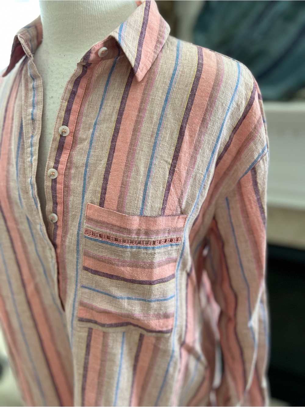 Anthropologie/Maeve Lida Linen Striped , Oversized linen Popover Top - Picture 4 of 12
